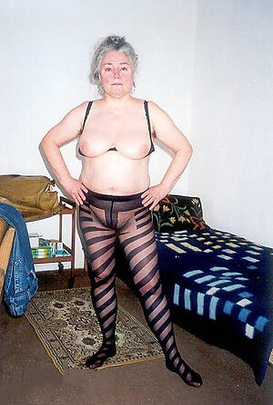 age-old granny in pantyhose poses