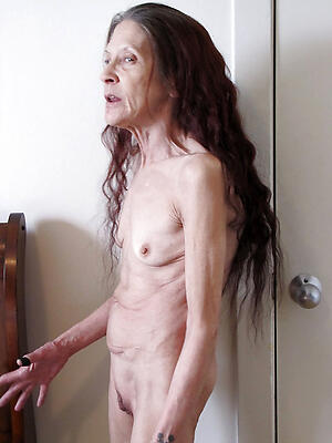photoshooting beside emaciated unclad older women